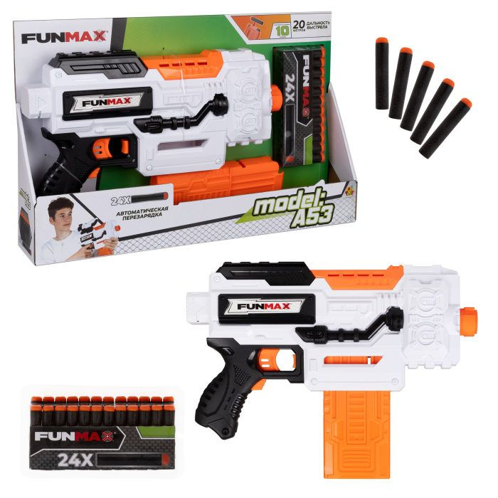 1toy Funmax "A53" бластер электрич., обойма на 12 выстрелов, в компл. 24 EVA снаряда.  #1