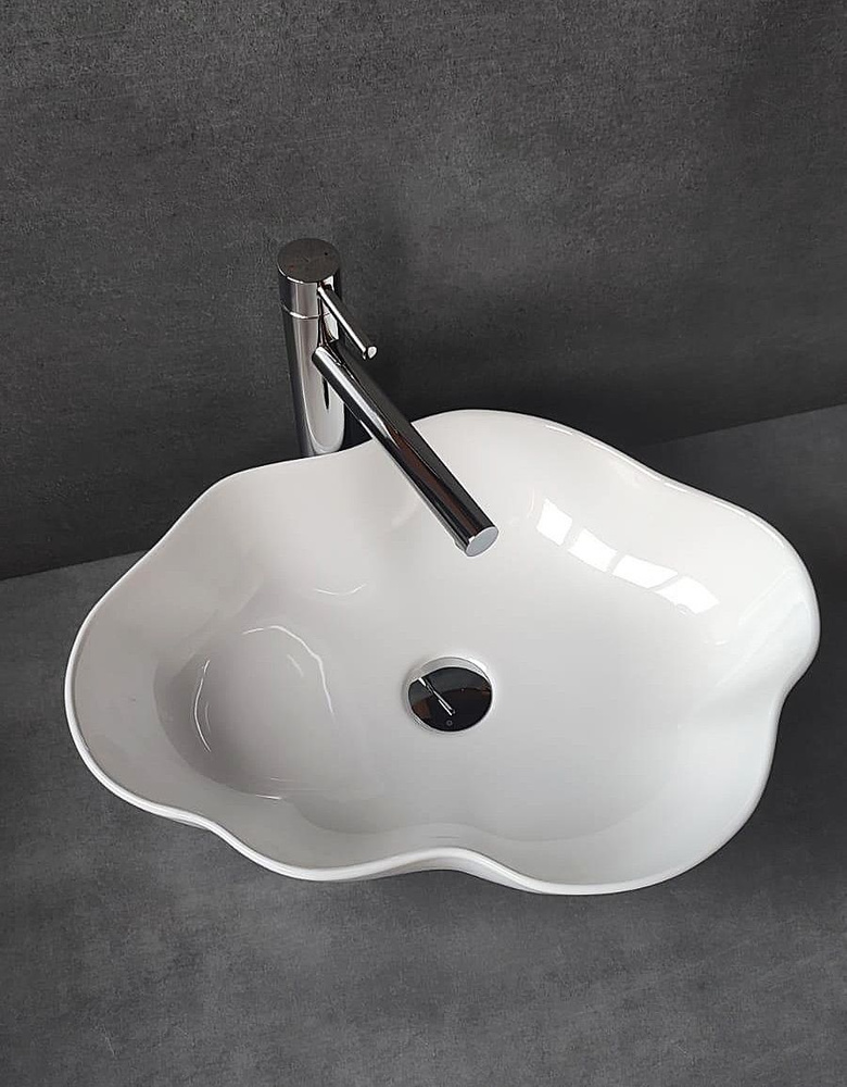 Керамическая раковина (умывальник) для ванной REA PEARL накладная, без перелива, цвет белый/глянцевый, #1