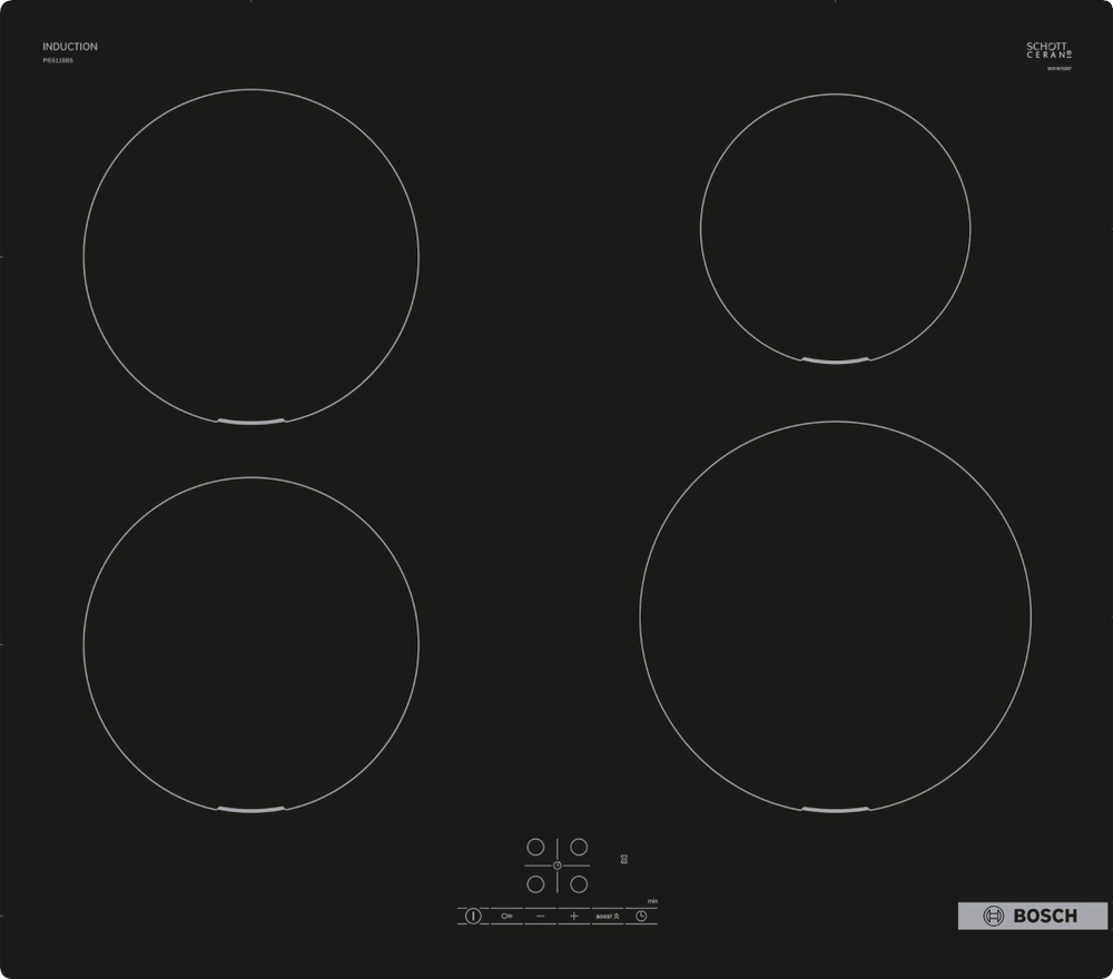 Bosch Индукционная варочная панель PIE611BB5E, встраиваемая, 60 см, 4 конфорки, 17 уровней нагрева  #1