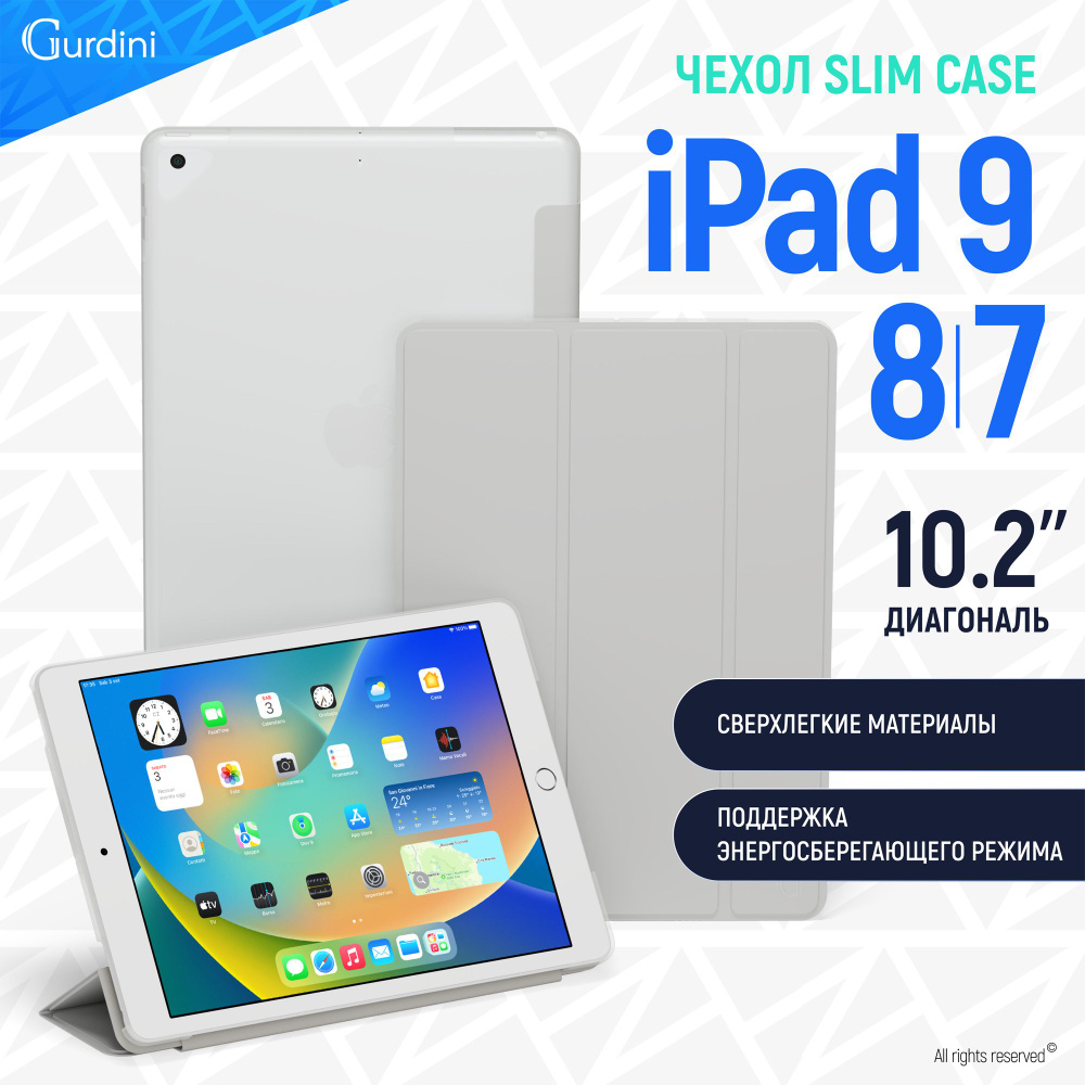 Чехол Gurdini для iPad 7/8/9 10.2" Slim Series Soft Touch серый #1