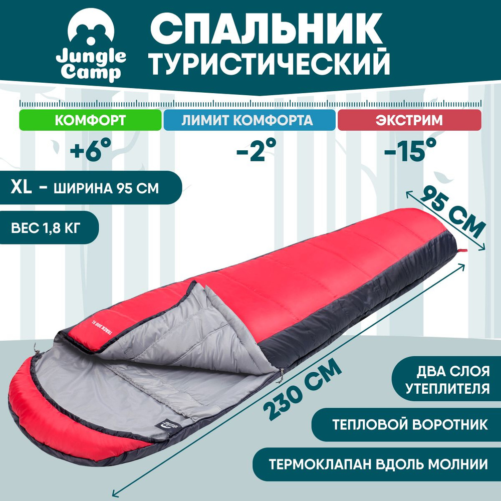 Спальник/Спальный мешок зимний Jungle Camp Track 300 XL, широкий, трехсезонный, левая молния, цвет: серый, #1