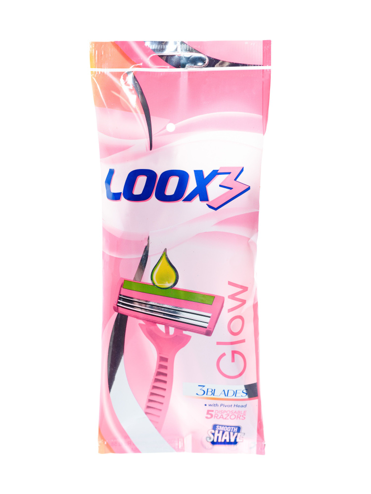 Станки для бритья женские с 3 лезвиями одноразовые 5 штук "Loox 3 Pink GLOW PLATINUM" TREET  #1