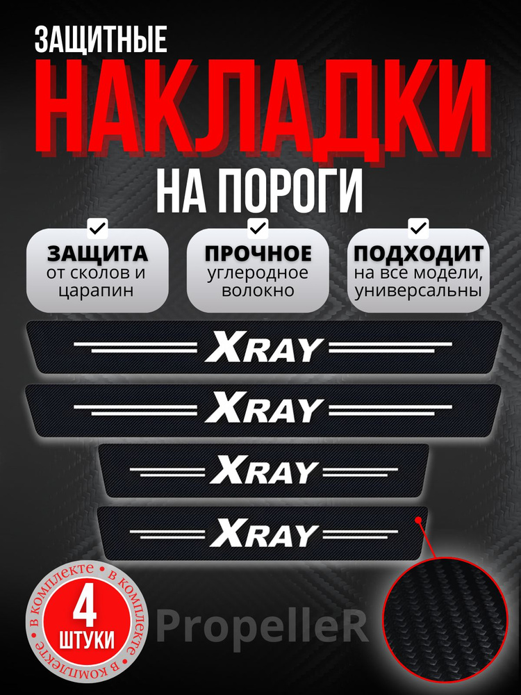 Защитные накладки на пороги автомобиля для LADA XRAY / Лада Иксрэй, углеродное волокно, наклейки против #1