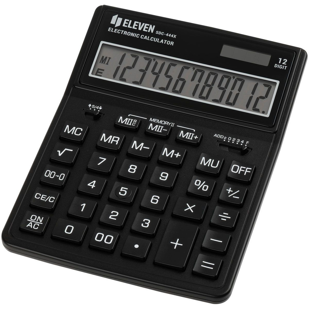 Калькулятор настольный Eleven SDC-444X-BK, 12 разрядов, двойное питание, 155*204*33мм, черный  #1
