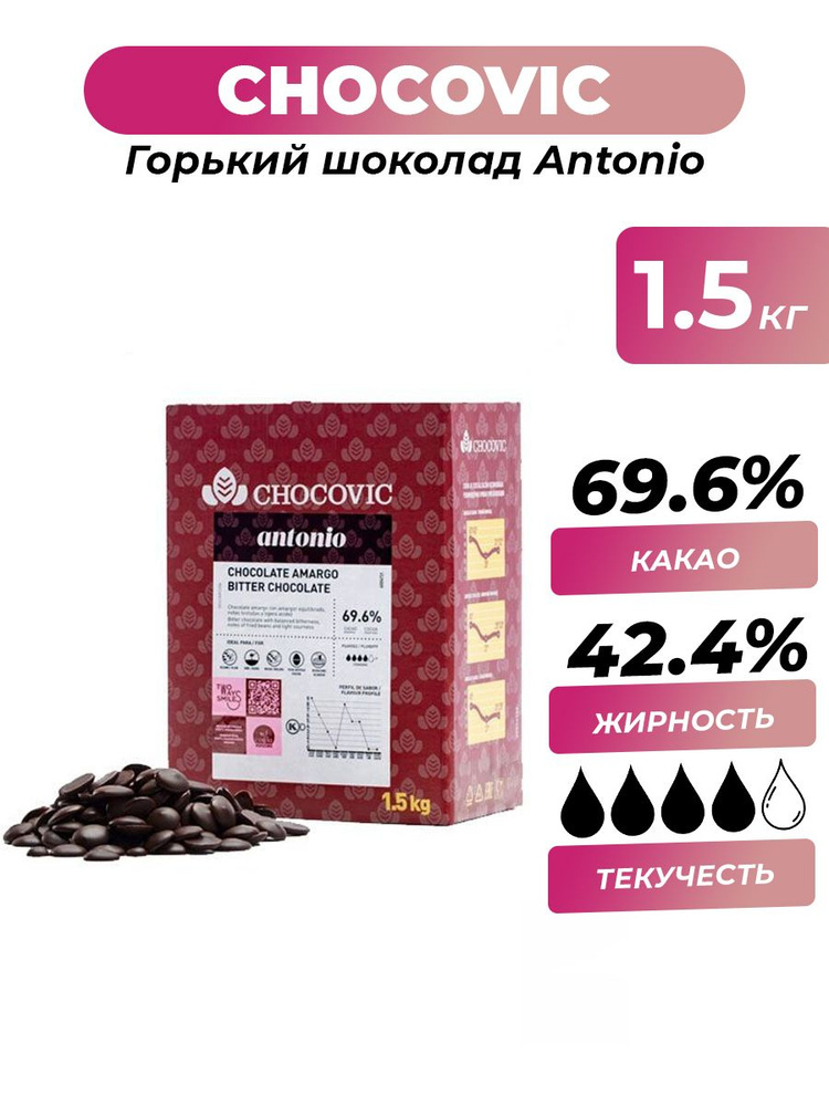 Горький шоколад 69,6% Antonio Chocovic, 1,5 кг #1