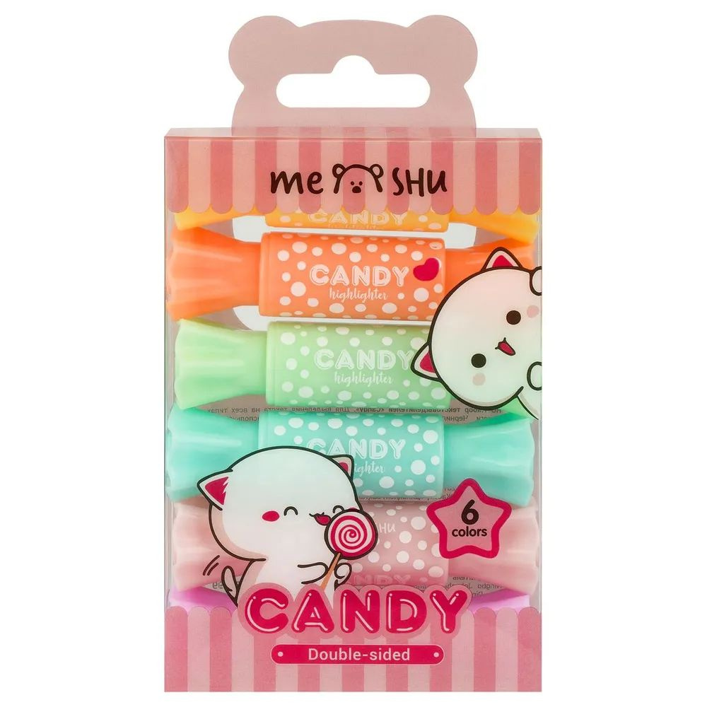 Набор текстовыделителей двусторонних MESHU "Candy" 6 цв 2/4 мм, пастельные цвета, ПВХ бокс с европодвесом #1