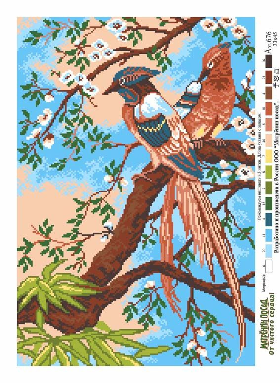Канва с нанесенным рисунком Матренин Посад "Райские птицы", для вышивания крестом, 28х41 см  #1