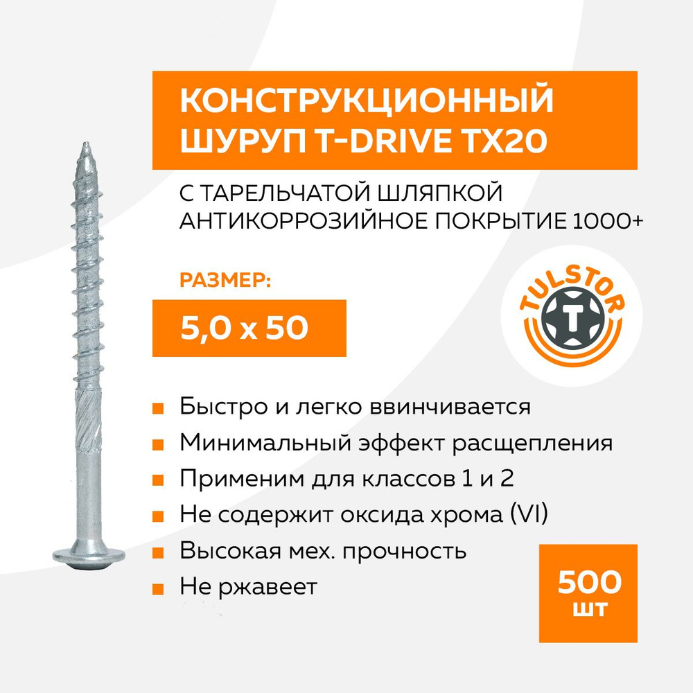 Конструкционный саморез T-Drive с тарельчатой шляпкой 5,0х50  #1