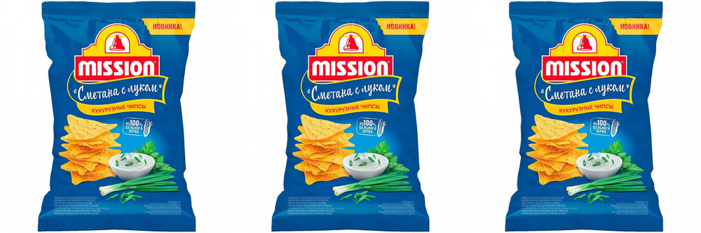Mission Чипсы кукурузные со вкусом сметаны и лука, 90 г, 3 шт - купить ...