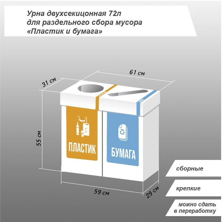 Экоурна Контейнер для раздельного сбора мусора двухсекционная урна для раздельного сбора отходов 92 л, #1