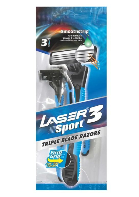 LASER 3 SPORT Triple Blade Razors (ЛАЗЕР 3 СПОРТ Разовая бритва с тремя лезвиями), уп. 3 шт.  #1