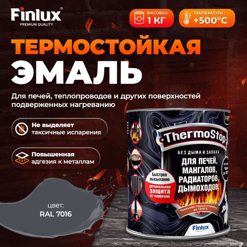 Краска, Грунт-Эмаль Finlux F-1200 до +1200C Антикоррозионная, для печей, мангалов, дымоходов, радиаторов, #1