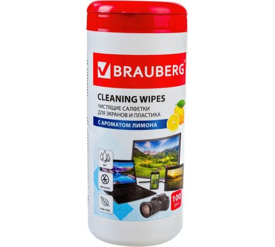 Универсальные чистящие салфетки для экранов и пластика BRAUBERG Лимон 511688  #1