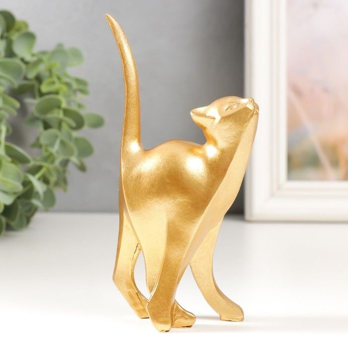 Сувенирная фигурка КНР "Золотая кошечка", полистоун, 3,4х6х13 см  #1