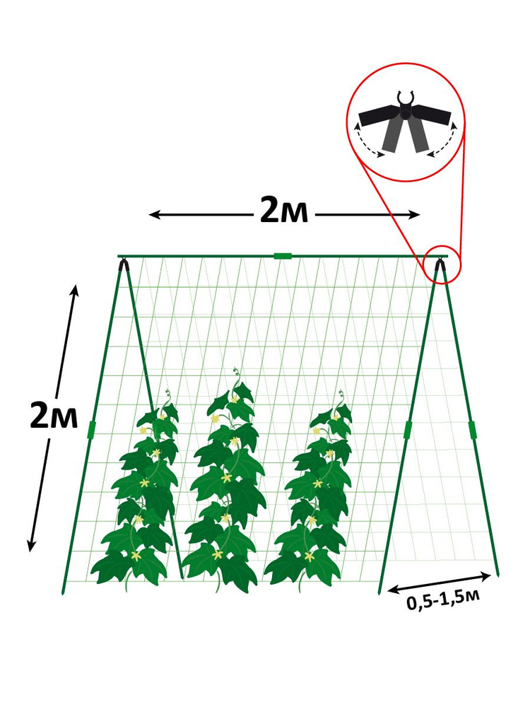 GARDEN SHOW Шпалера/Опора металлическая для огурцов,гороха 2х2 м, сетка 1,8х4 м, ячейка 10х10 см, d16мм #1