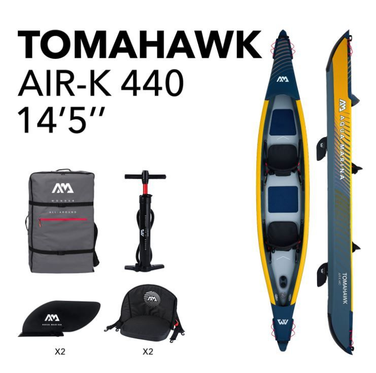 Aqua Marina AIR-K 440 Надувная байдарка "Tomahawk AIR-K440" 440x78см, насос, сиденье, киль, рюкзак, до #1