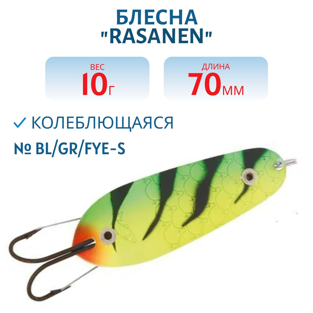 Блесна Kuusamo Rasanen 70/10 BL/GR/Fye-S (незацеп.) #1