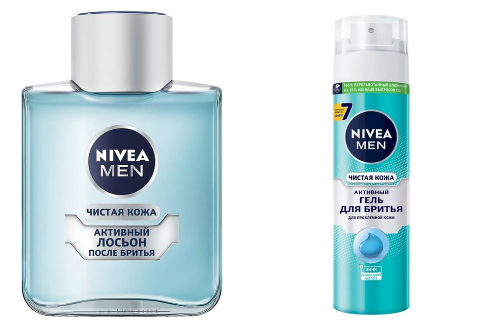 Nivea Men Набор косметический Чистая кожа: Лосьон после бритья, 100 мл + Гель для бритья, 200 мл  #1