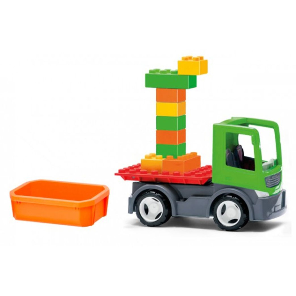 Грузовик со строительной платформой, сменным кузовом и кубиками, пластмасса, экологичная упаковка  #1