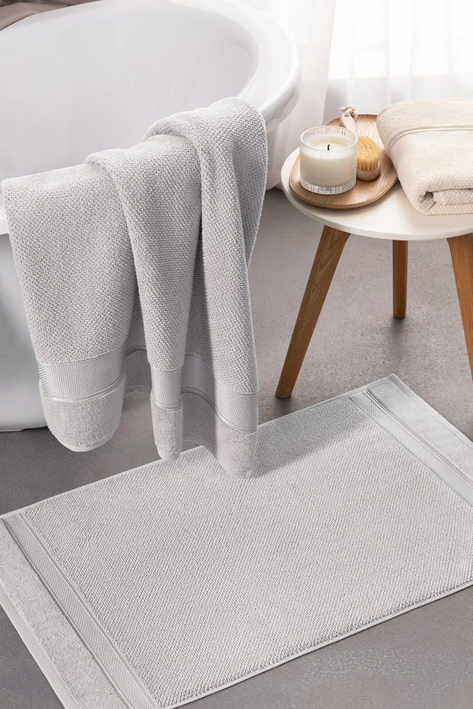 PRIME PRIVE Полотенце-коврик для ног "Отилия" махровое, хлопок, 50x80, серый, 1 шт  #1