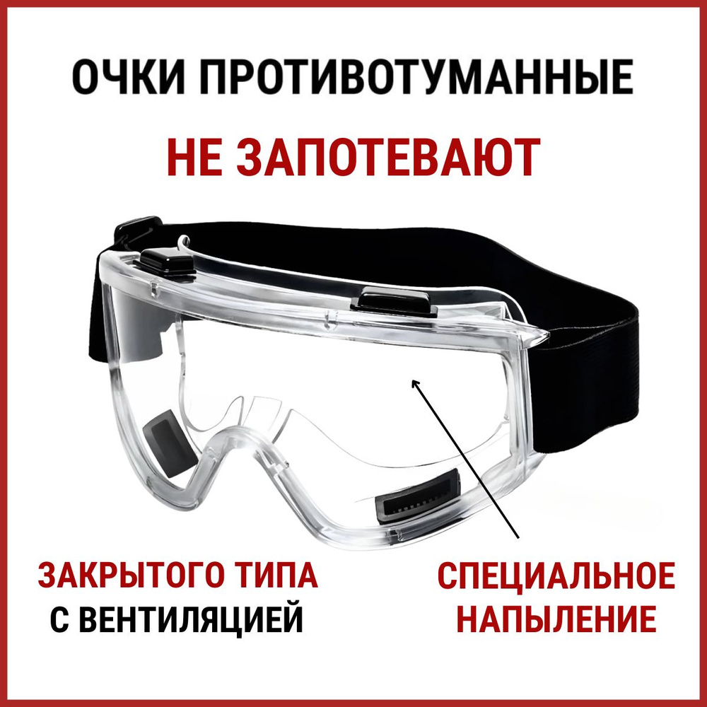 Очки защитные MARTEX строительные от пыли, закрытые, прозрачные, противотуманные, для ремонта, не запотевают #1