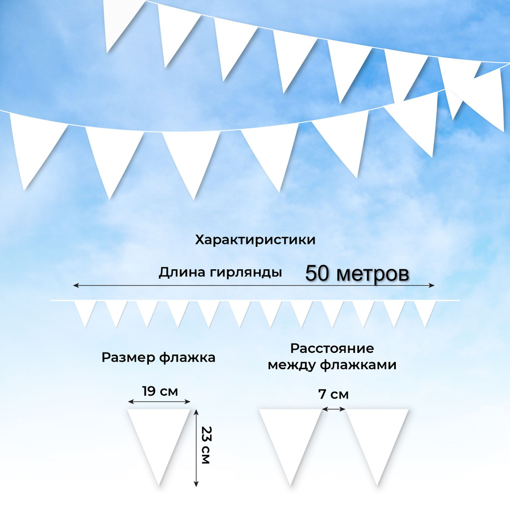 Флажковая лента из ткани, гирлянда из флажков на праздничные и спортивные мероприятия, на свадьбу и корпоратив #1