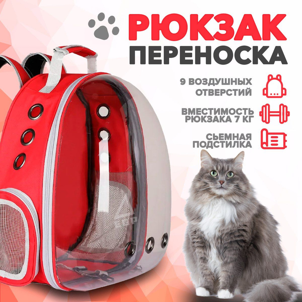 Рюкзак для животных Красный с прозрачной дверцей / Для мелких и средних пород  #1