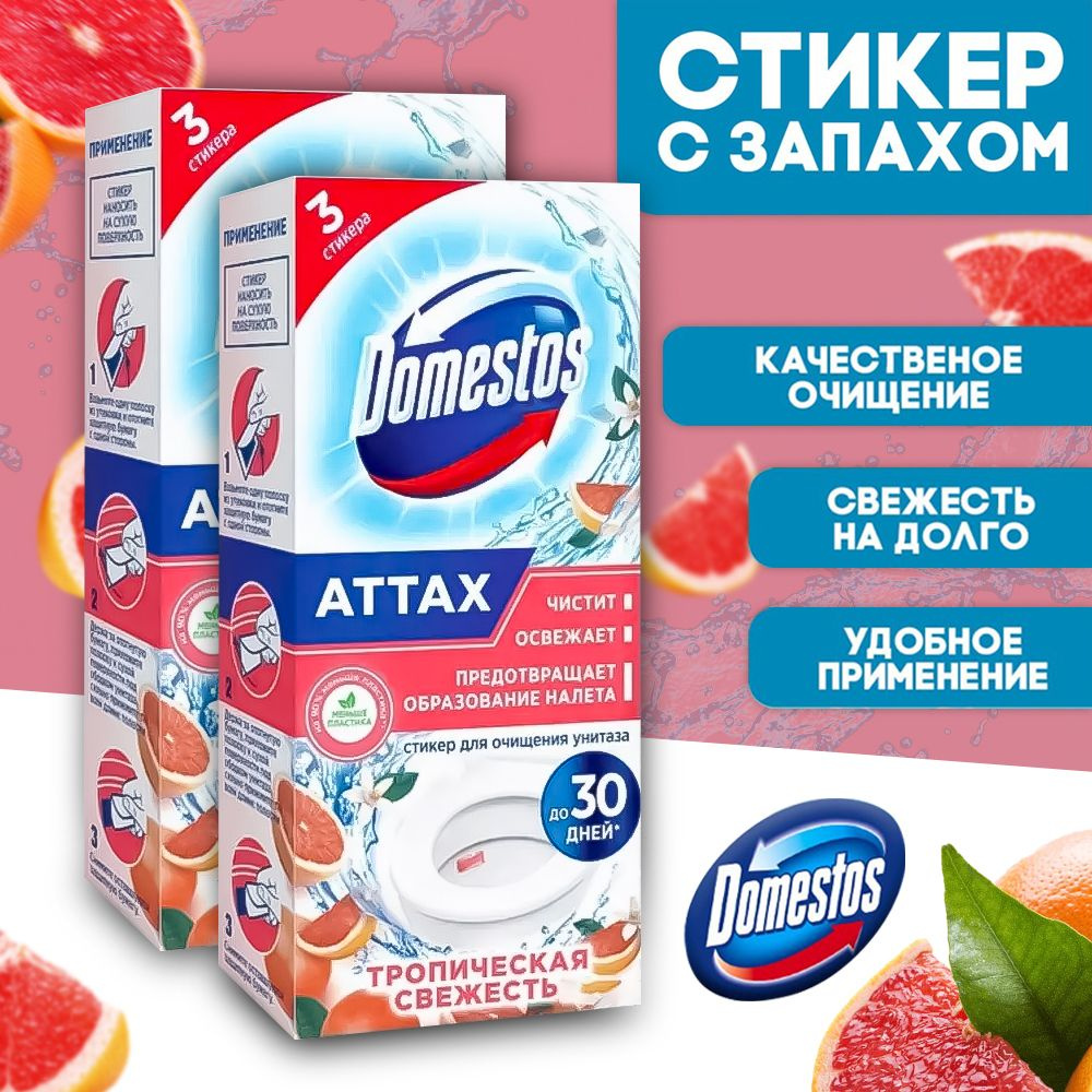 Стикеры для очищения унитаза Domestos Тропическая свежесть, 2 шт  #1