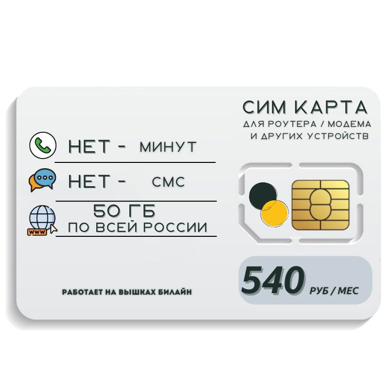 SIM-карта Сим карта Безлимитный интернет 540 руб. 50 гб в месяц для любых устройств + раздача MBTP21 #1