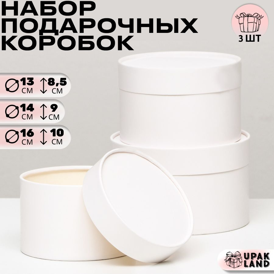 Набор шляпных коробок 3 в 1, белый, 16 х 10 см, 14 х 9 см, 13 х 8,5 см  #1