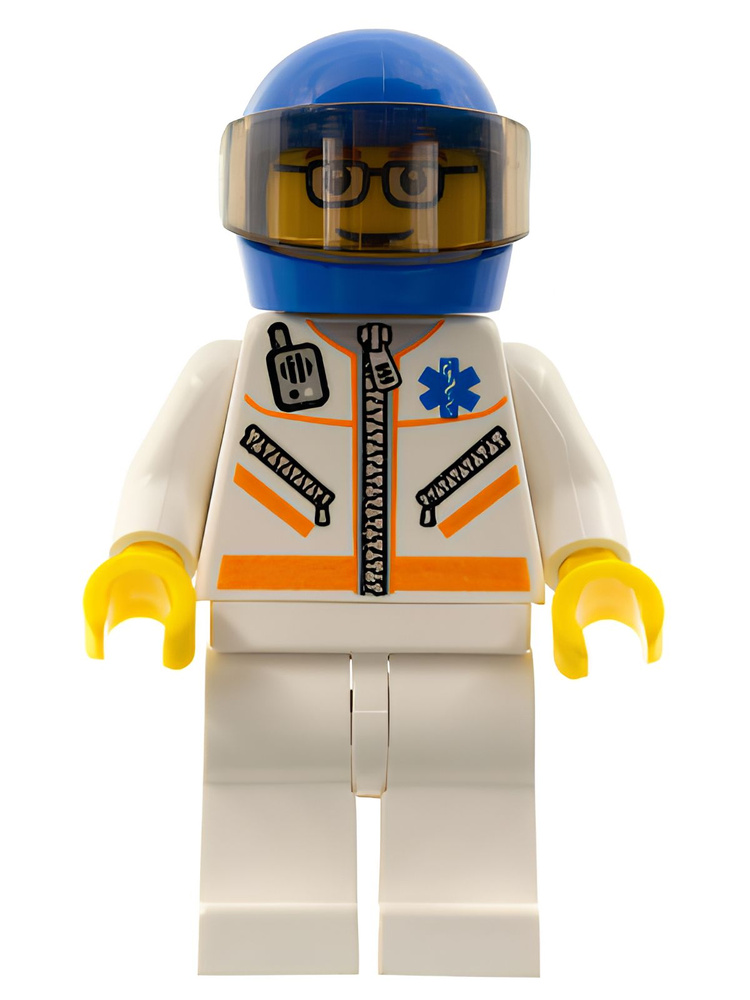Минифигурка Lego Doctor - Jacket with Zipper and EMT Star of Life - White Legs, Blue Helmet, Trans-Brown #1
