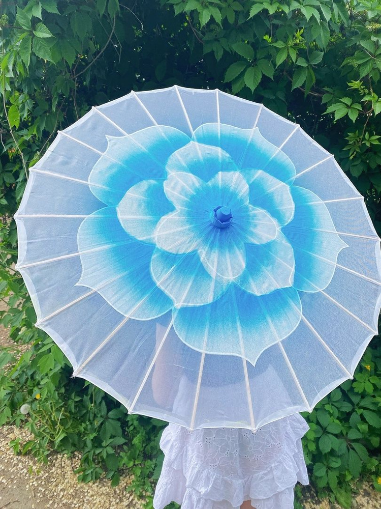 Бумажный зонт от солнца голубой лотос #1