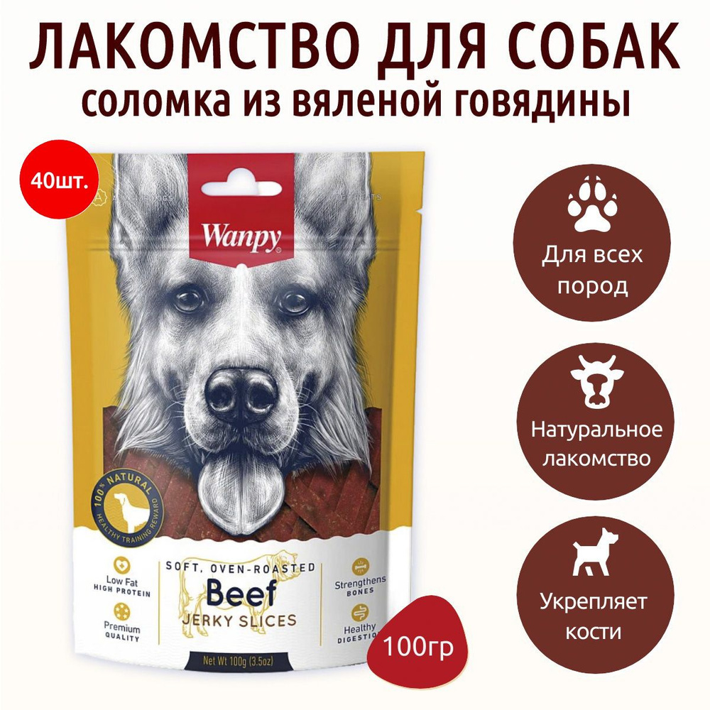 Wanpy Dog 4000 г (40 упаковок по 100 грамм) соломка из вяленой говядины. Ванпи Дог  #1