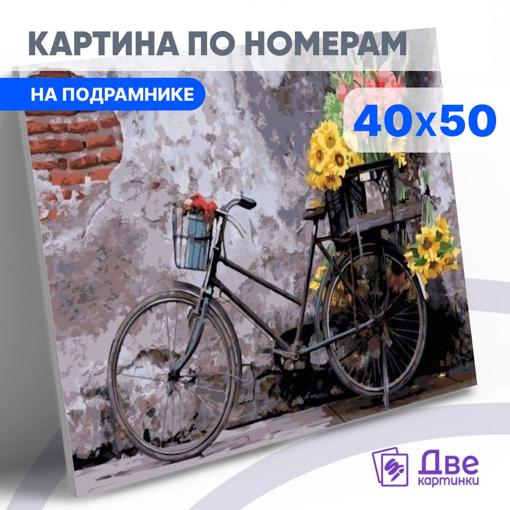 Картина по номерам на холсте 40х50 40 x 50 на подрамнике "Велосипед с ящиком цветов" DVEKARTINKI  #1