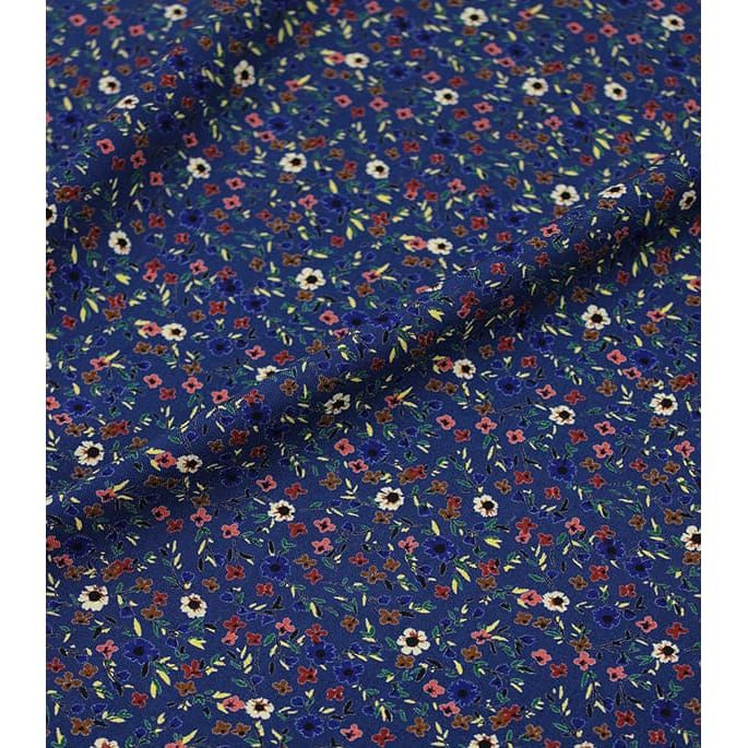 Ткань для шитья(1 м) Штапель "Цветочная мириада" цв.темно-синий, ш.1.43м, вискоза-100%, 120гр/м.кв  #1