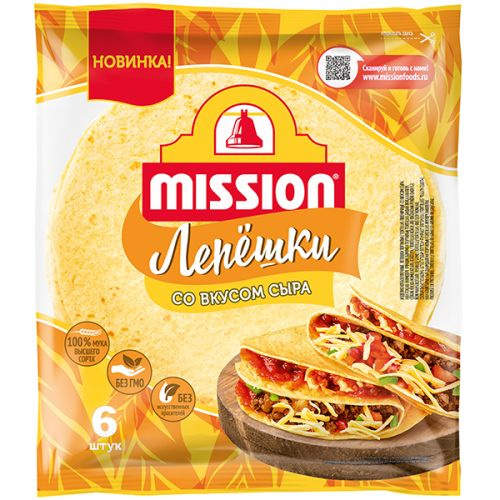 Лепешки пшеничные Mission Со вкусом сыра, 20 см, 6 шт, 250 г #1