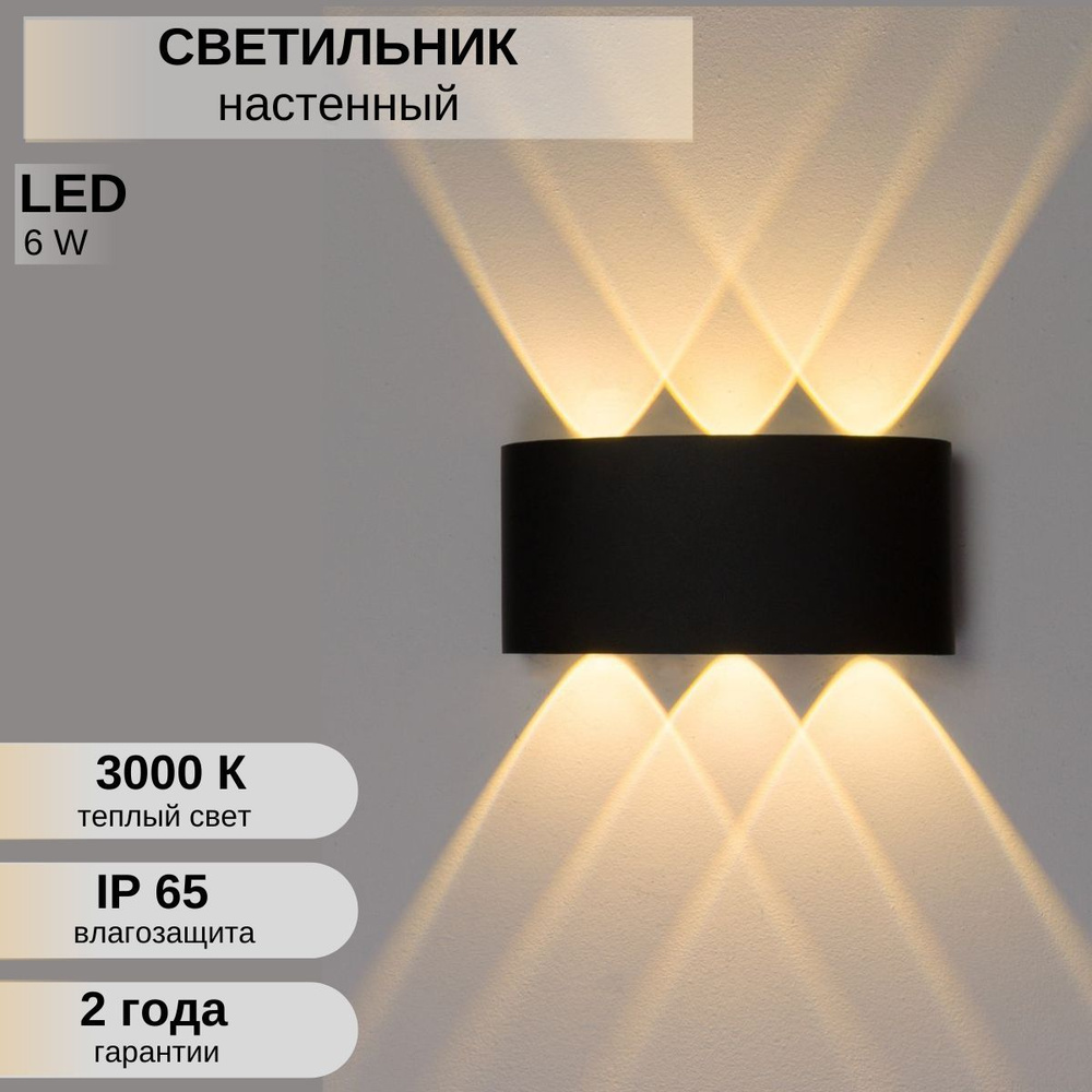 Светильник уличный 6w ЧЕРНЫЙ ТЕПЛЫЙ настенный/ Бра светодиодный для дома/ LED ночник  #1