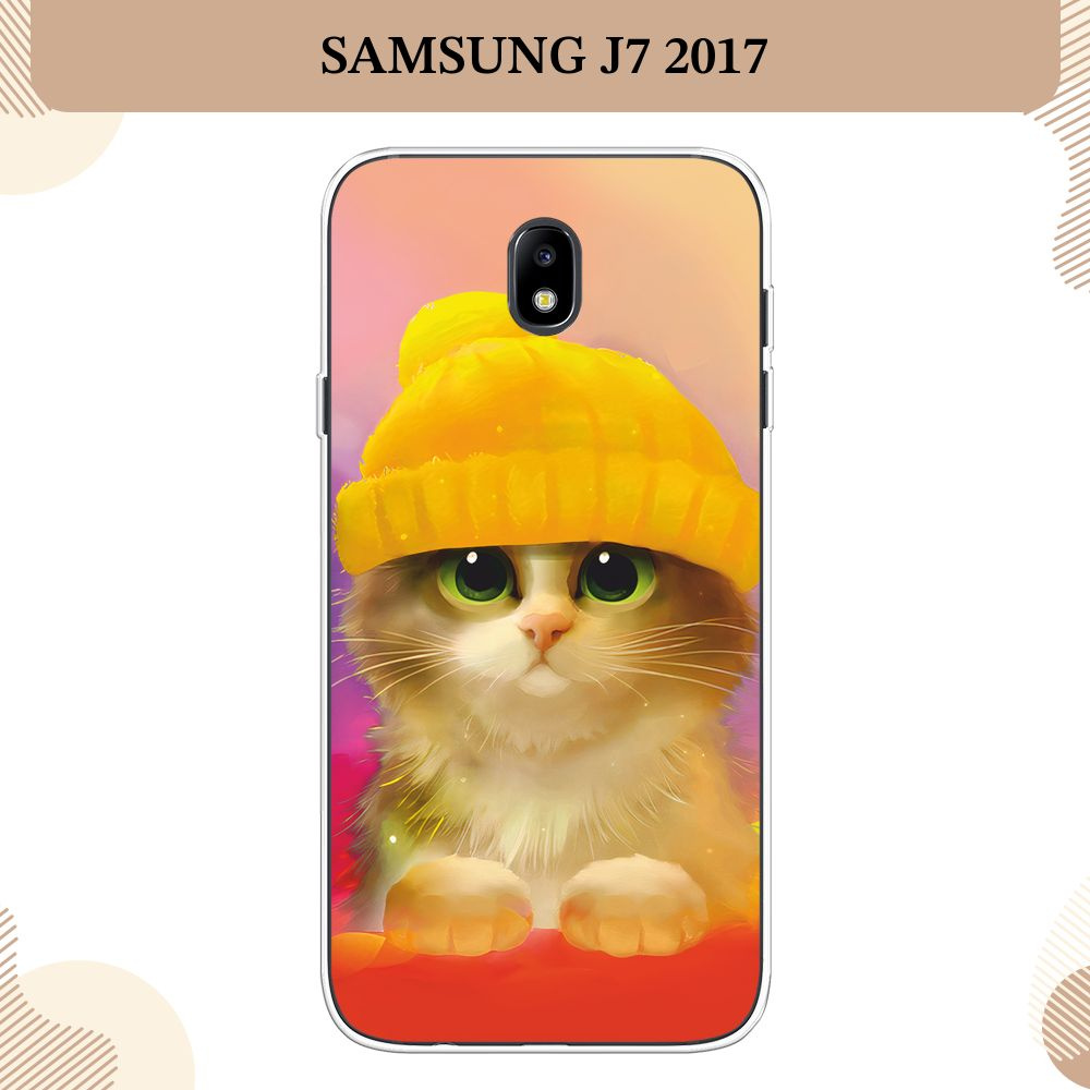 Силиконовый чехол на Samsung Galaxy J7 2017 / Самсунг J7 2017, Котенок в желтой шапке  #1