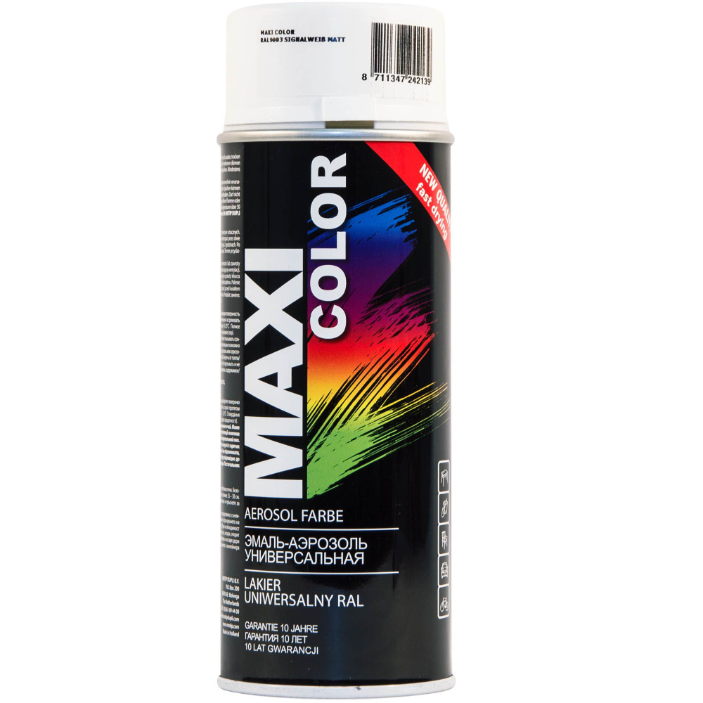 Краска в баллончике сигнально-белая матовая 0,4л MAXI COLOR RAL9003M  #1