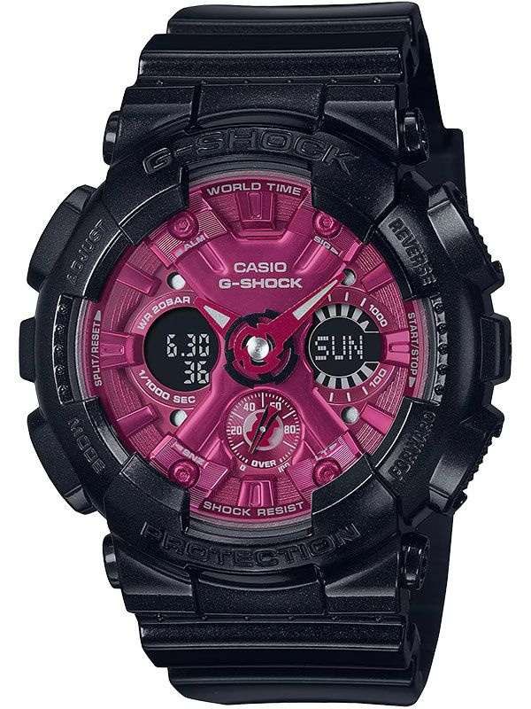 Противоударные женские наручные часы Casio G-Shock GMA-S120RB-1A с подсветкой, будильником и секундомером #1