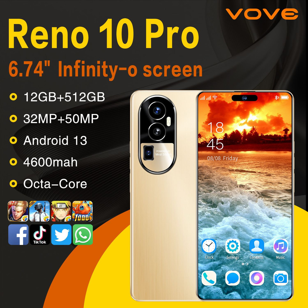 vove Смартфон Ультра тонкий новый reno10pro Dual SIM Dual Standby Мобильный телефон Ультра низкая цена #1