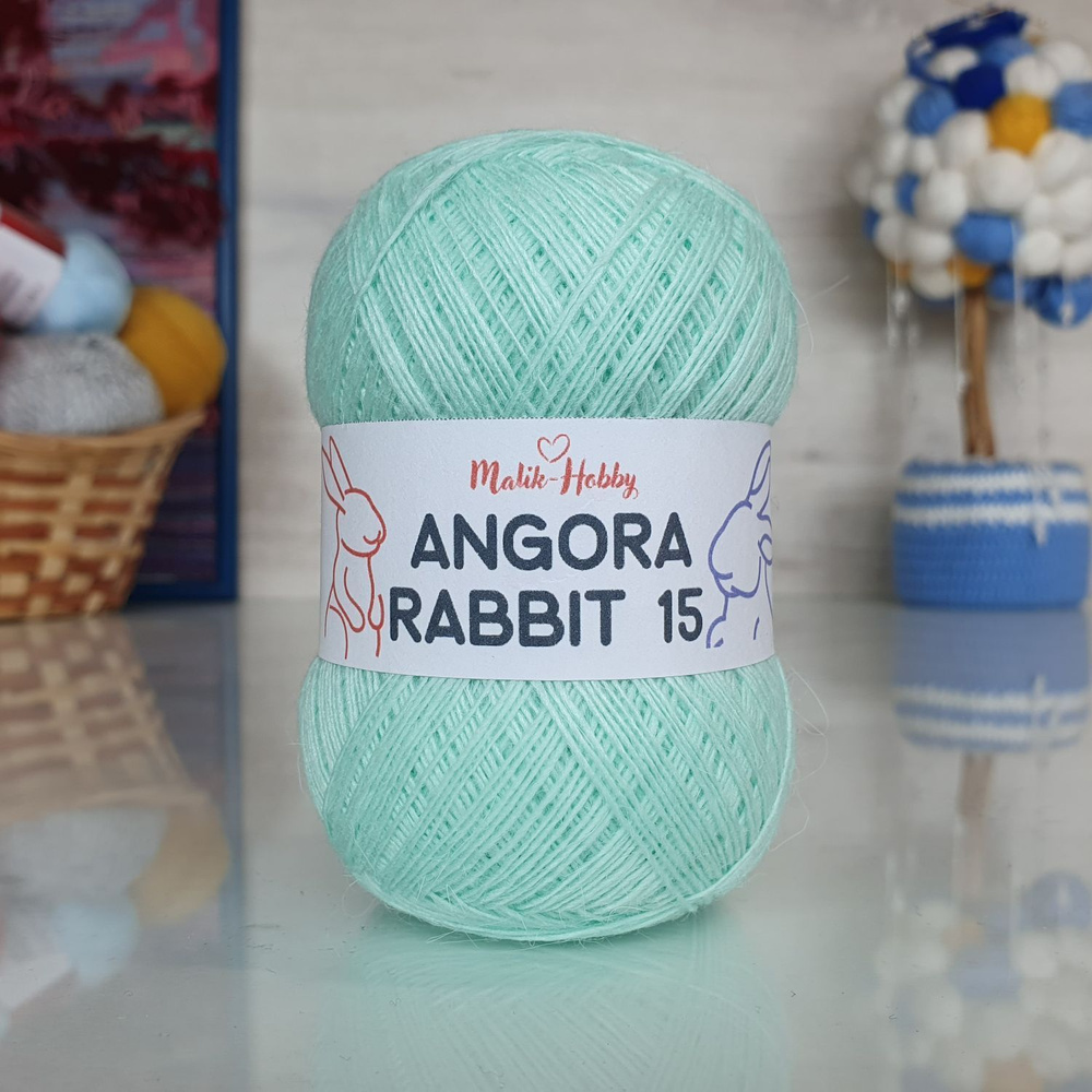 Пряжа Angora Rabbit 15 - 090 (мятный) 2 мотка Malik-hobby, (15% ангора, 5% шерсть, 30% вискоза, 50% нейлон, #1