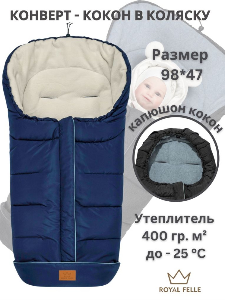 Конверт в коляску для новорожденного Royal Felle Winter Blue (синий) теплый осень зима флисовый на выписку #1