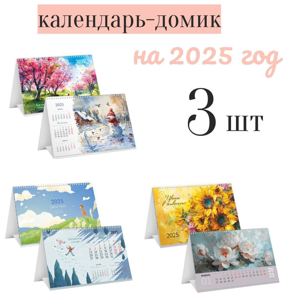 Календарь-домик BG на 2025 год, на гребне, 200*130 мм, 3 штуки ассорти  #1