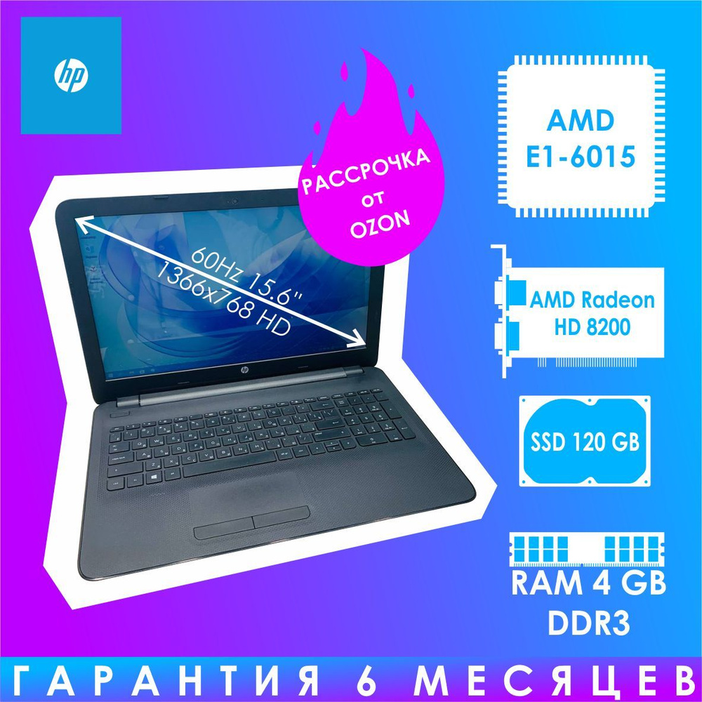 HP 15-af000ur Ноутбук 15.6", AMD E1-6010, RAM 4 ГБ, SSD 128 ГБ, AMD Radeon R3, Windows Pro, черный, Русская #1