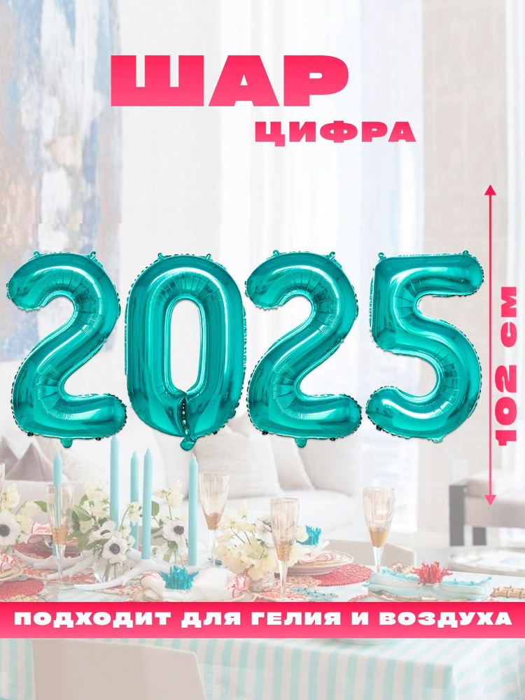 Новогодний воздушный фольгированный шарик, цифра 2025 #1