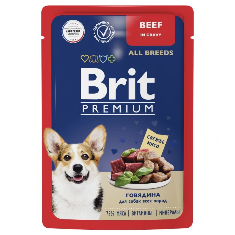 Brit Premium Dog Beef, влажный корм для взрослых собак всех пород, говядина в соусе, паучи, 14 шт x 85 #1