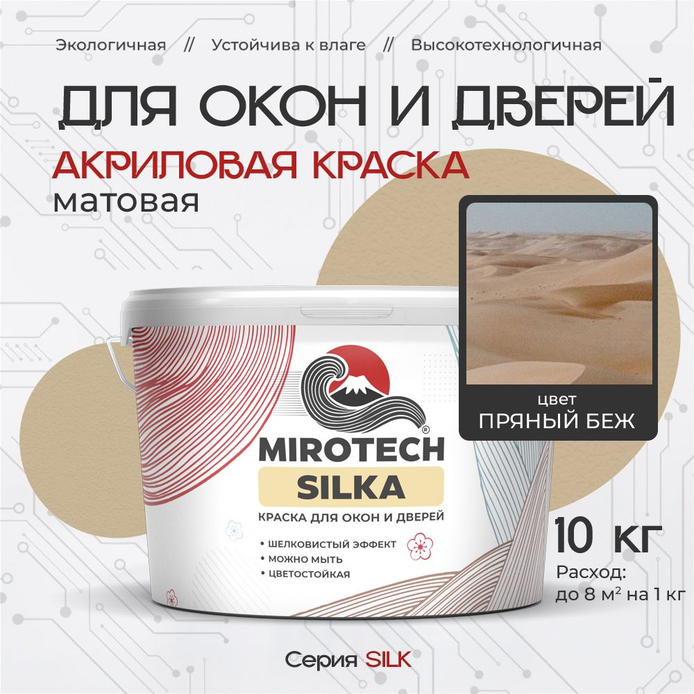 Акриловая краска для окон и дверей MIROTECH SILK по дереву, антисептический эффект, быстросохнущая без #1