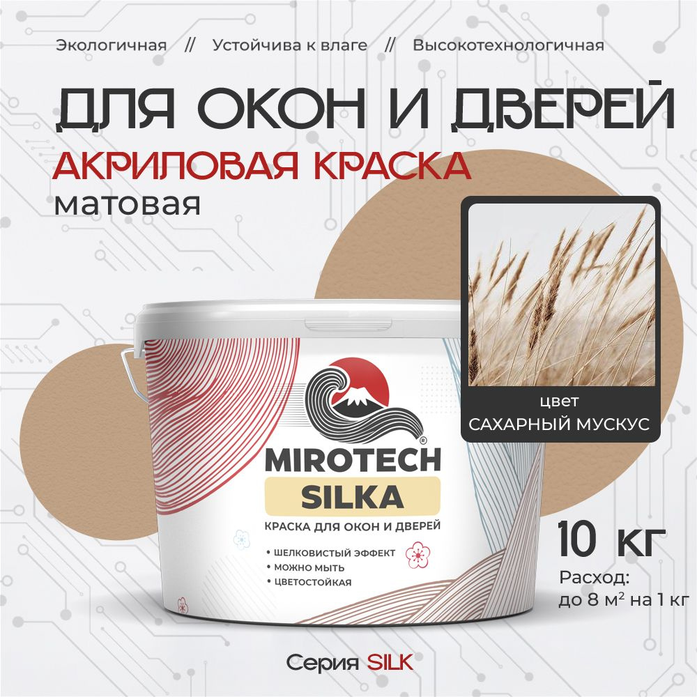 Акриловая краска для окон и дверей MIROTECH SILK по дереву, антисептический эффект, быстросохнущая без #1