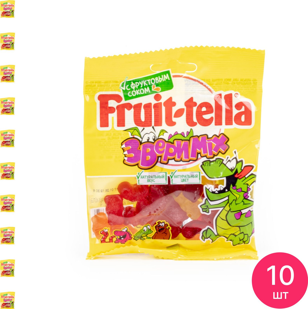 Мармелад Fruittella / Фруттелла Звери жевательный с фруктовым соком, в форме медвежат, динозавров, червячков #1